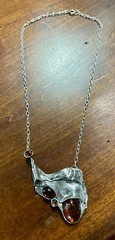 Vintage 17” Sterling & Amber Brutalist Necklace / Amazing!!