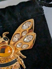Vintage Swarovski Crystal Bumble Bee Brooch Pin Gold Toned Retired Signed