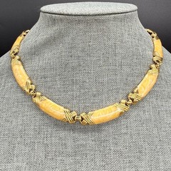 Vintage Monet Necklace Peach Swirl Enamel Gold Tone Xs 17 Inches