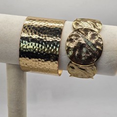 Vintage Cuff Bracelet Lot Gold Tone Hammered Wide Statement Boho Runway Minimal