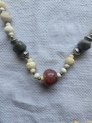 Vintage Stone And Carved Bovine Bone Beaded Necklace 32″