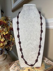 Genuine Almandine Garnet Unusual Cluster Station Bead Necklace Clasp-Free 35″