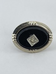 vintage cufflinks and tie clip set oval rhinestone in a diamond shaped setting