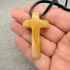 Vintage Cross Necklace Christian Stone Pendant Black Leather Chain 18”