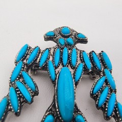 Vintage Thunderbird Brooch Silver Tone Faux Turquoise Southwestern Zuni Style