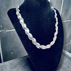 Vintage Trifari Necklace Textured Silver Tone Choker Collar 15 inch