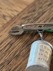 Vintage Vitamin Canned Goods Charm Can Opener Brooch Pin 1950s