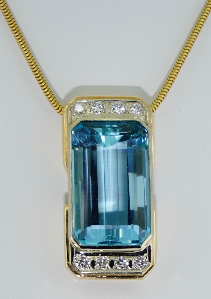 10.8CT Aquamarine Diamond 18K & 14K Necklace With Chain