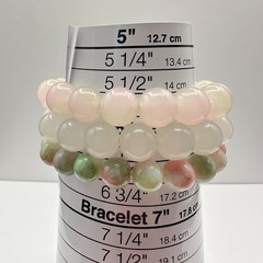 Vintage 80s Beaded Bracelet Set Rose Quartz Prehnite Stretch Womens Jewelry Y2K
