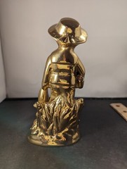 Brass Vtg Boy, Carrying Books, With His Dog By His Side, Statue, Paper Wte