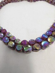 West Germany Lucite Double Strand Burgundy AB Coated Vintage Necklace 20″