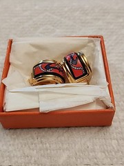 Hermes Nautical Clip On Earrings Gold Plated Cloisonne & Enamel Vintage