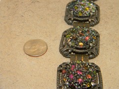 Vintage Judy Lee Iridescent Carnival Glass Wide Panel Bracelet