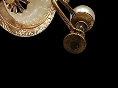 Vintage Pinwheel Faux Pearl Drop Screw Back Earrings Dangle Etched Gold Plated