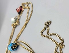 Vintage Gold-Tone Chain Necklace W/ Colorful Glass Beads N1D