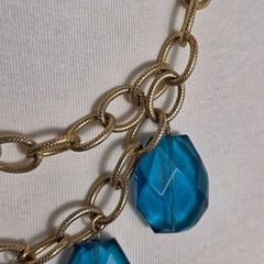 Unbranded Statement Necklace Gold Tone Snake Style Link Chain & Blue Glass Beads