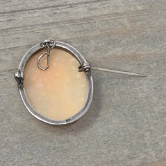 Carved Shell Virgin Mary Cameo Brooch Pin / Pendant 800 Silver Antique 1.25 Inch
