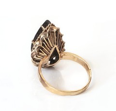 Retro 14K Gold 30s-40s Vintage Smoky Quartz Topaz 10 Ct Pear Huge Cocktail Ring