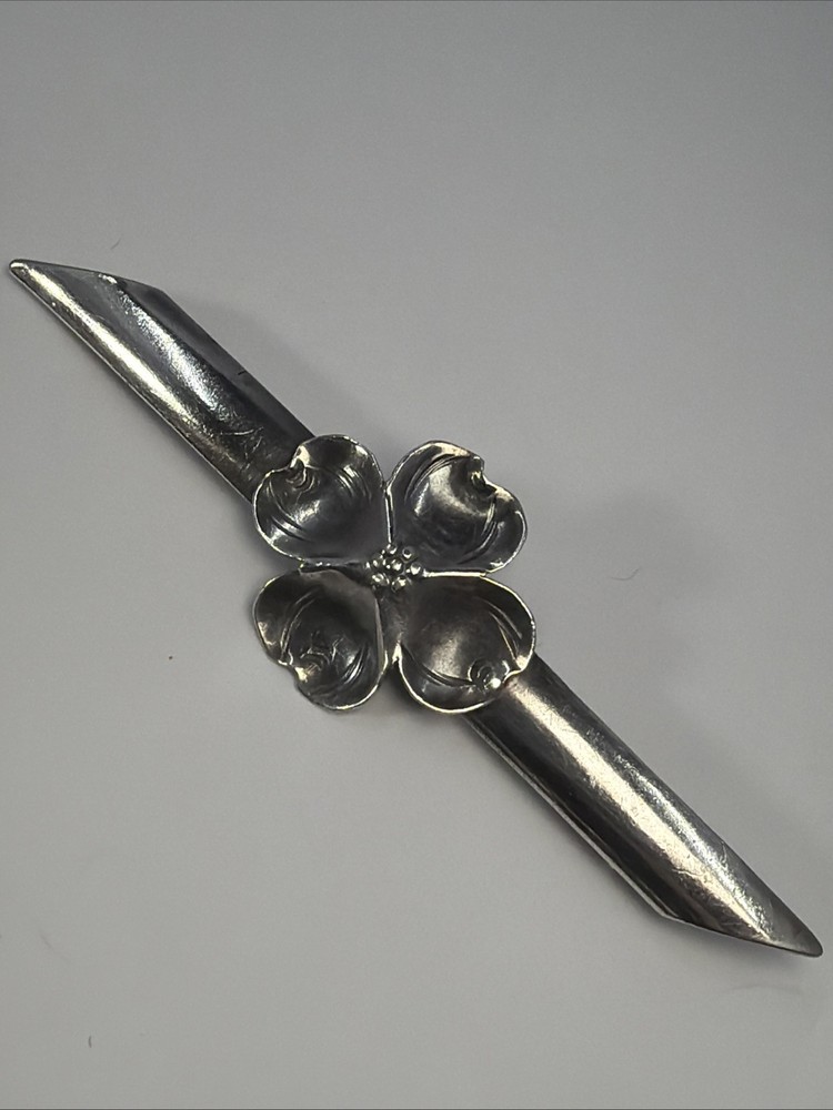 Vintage Stuart Nye Sterling Silver Dogwood Flower Bar Pin 4.5g 2 7/8 Inch Length