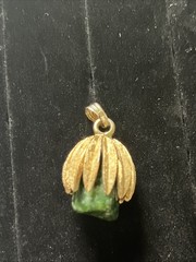 1950s Faux Green Jade Stone & Gold Toned Pendant