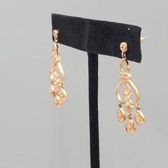 MWS Thailand Signed Pierced Earrings Antiqued Gold tone Dangle 1.5″