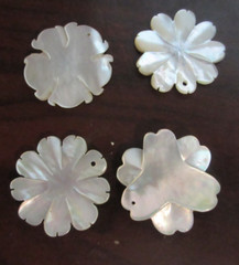 Vintage Mother Of Pearl Carved 4 Flower Pendant 1.25 in