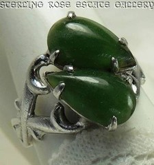 Vintage Double Teardrop Jadeite Sterling Silver .925 Cocktail band RING size 4.5
