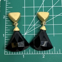 Vintage Signed Erwin Pearl Black Lucite Dangle Clip On Earrings Brushed Gold