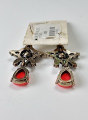 Red Teardrop Chandelier Earrings Crystal Rhinestone Gold Tone-Statement Earrings