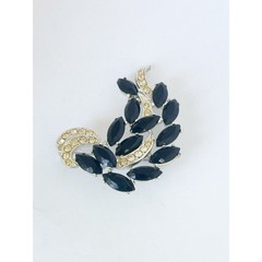 Vintage Sarah Coventry Brooch Vienna Nights Black Rhinestone Pin Leaf Shaped