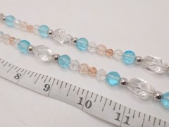 Vintage Monet Glass Pastel Beaded Clear Blue Pink Silver Tone Necklace Hang Tag