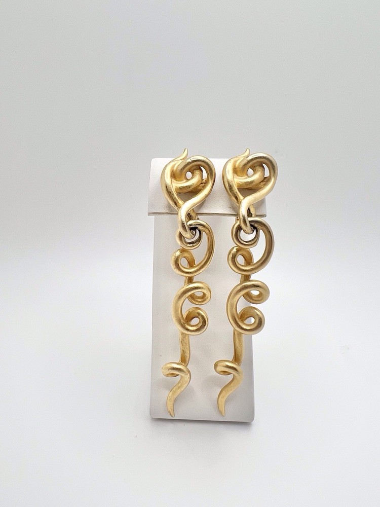 Vintage GIVENCHY Paris New York 80s Matte Gold Tone Abstract Swirl Clip Earrings