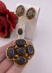 Vintage SARAH COVENTRY Jewelry Light Of The East Brooch Ring & Earrings 1968