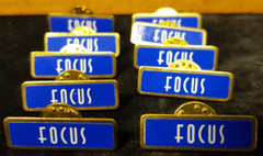 Vintage NOS 10X FOCUS Pins Lot of 10 Royal blue + gold tone w/ backs wholesale