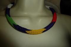 #152A NECKLACE WRAP AROUND NECK BLUE WHITE GREEN RED YELLOW MICRO SEED BEADS
