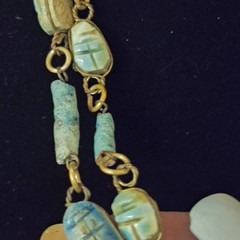 Vintage Egyptian Revival Scarab Necklace Blue Flapper Opera 18″