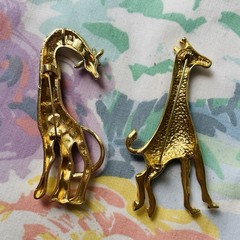 Vintage Giraffe Brooch / Pendant Gold Tone, 2 Brooch Lot Unsigned Rhinestones