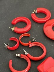 VTG 1960’s/70s RED LUCITE & Metal Pierced Earrings, Lot Of 5 Pr-Costume Jewelry