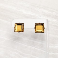 Vintage Stud Earrings Square Shape Yellowy Brown / Amber-ish Tone Retro