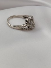 Vintage 43 Natural Diamond 1.00ct 2 Reversed Hearts EC Sterling Ring 3.2Gr Sz7.5