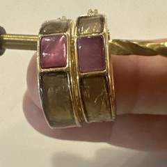 Liz Claiborne “LC” Signed Multi-Colored Glass Stone Gold Hoop Earrings VTG