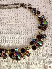 Vintage Lisner Violet Purple Oil Slick Rhinestone Adjustable Necklace 17”