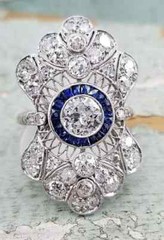 Art Deco Style 3Ct Lab Created Diamond & Sapphire Wedding 14K White Gold FN Ring