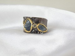 Brutalist Sterling Silver 925 Raw Natural Sapphire Modernist Size 9 Ring