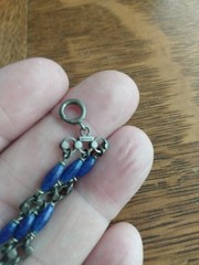 Antique Art Deco Sterling Silver Bracelet 7 Inches Blue Czech Glass