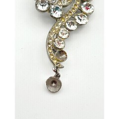 Vintage 1940s Pot Metal Rhinestone Brooch Pin Swirl Dangle Drop As Is