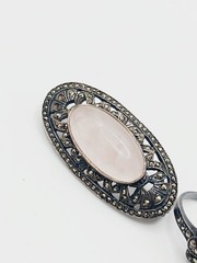 VTG AS IS Sterling Silver Marcasite Brooch Rose Quartz Deco Style Pin Ring lot