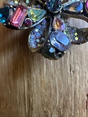 Vibrant Vintage Hollycraft Brooch Signed Blue Purple Green Pink Gold toned P-7