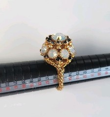 Vintage Stretch Ring Opalite Onyx Gold Tone Strech Band 6, 7, 8