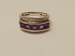 Vintage 925 Sterling Channel Set Amethyst Ring, Sz 5.5-6